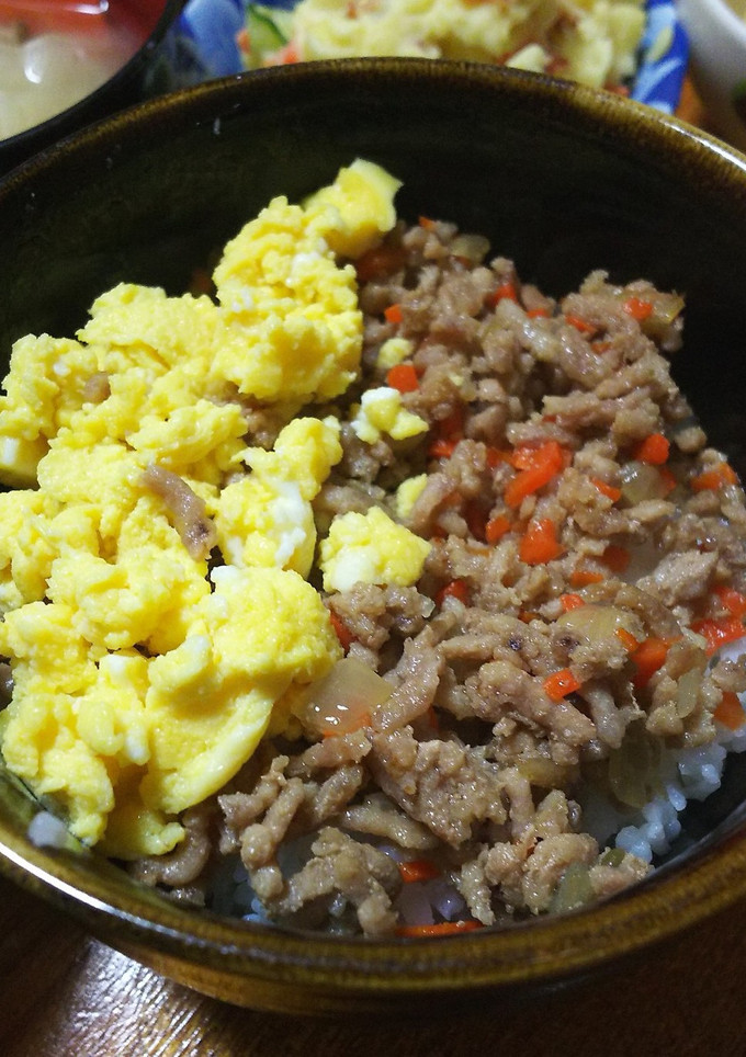 みじん切り野菜も一緒に！挽き肉のそぼろ丼-レシピのメイン写真