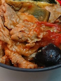 ポークと茄子とトマトの生姜醤油とろみ炒め-レシピのメイン写真