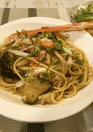 茄子ときのこのカニ入り和風パスタ-レシピのメイン写真