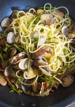 わらびとあさりのペペロンチーノパスタ-レシピのメイン写真