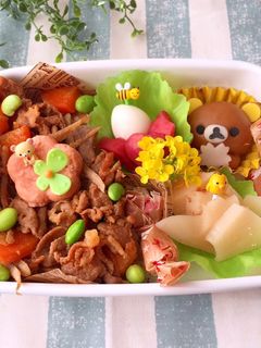 4月9日 リラックマ弁当 味噌豚 詰め方-レシピのメイン写真