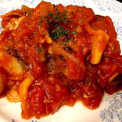 รูปของ さば缶と香り野菜たっぷりのトマト煮込み