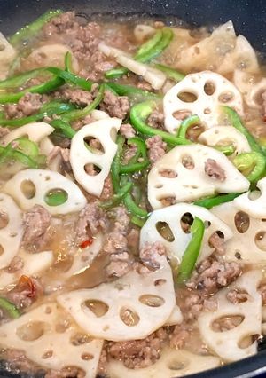 蓮根とピーマン挽肉炒め煮-レシピのメイン写真
