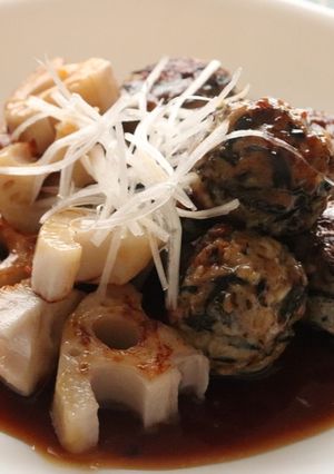 【腸活】ひじき入り鶏団子と蓮根の黒酢あん-レシピのメイン写真