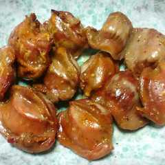 A picture of 砂肝のニンニク醤油焼き.