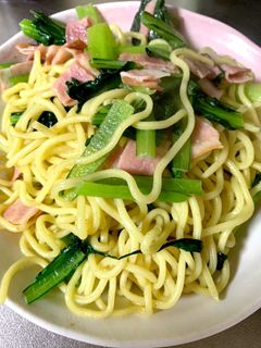小松菜とベーコンのつけ焼きそば-レシピのメイン写真