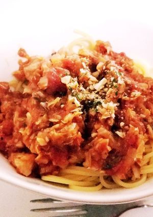 サバ缶と春キャベツのトマトパスタ-レシピのメイン写真