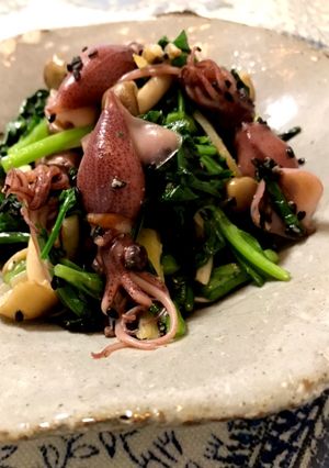 春菊とホタルイカの酢味噌炒め-レシピのメイン写真
