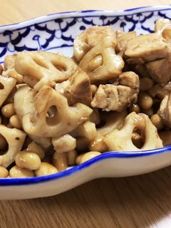 茹で鶏とれんこんと大豆の黒酢炒め-レシピのメイン写真