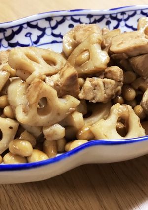 茹で鶏とれんこんと大豆の黒酢炒め-レシピのメイン写真