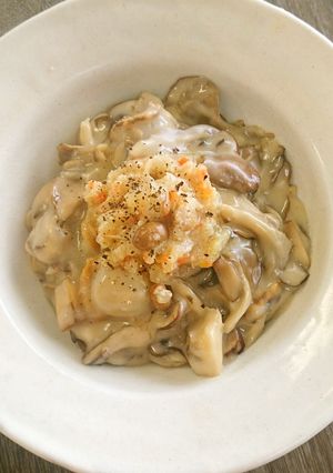 114 帆立と舞茸のしもつかれクリーム煮-レシピのメイン写真