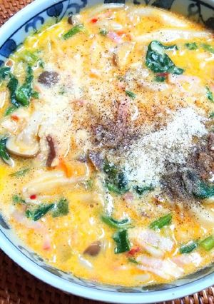 辛ラーメンで✿豆乳カルボナーラ風-レシピのメイン写真