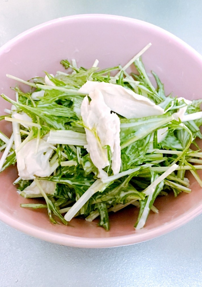 簡単♡ササミと水菜のわさびマヨサラダ-レシピのメイン写真