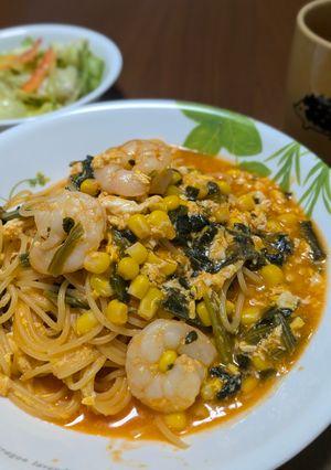 ワンパン♪えびと卵のトマト風パスタ-レシピのメイン写真