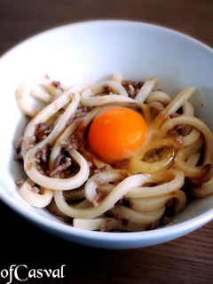 3分で完成!焼きバターうどん釜玉風-レシピのメイン写真