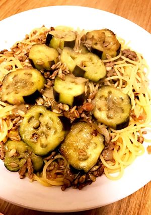 腸まで届くナス 挽肉梅パスタ-レシピのメイン写真