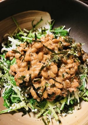 毎日の納豆●水菜とシラス炒めにのせて-レシピのメイン写真