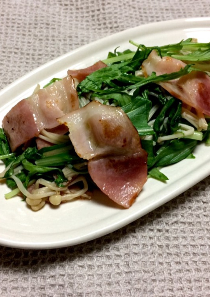 低糖質☆えのきと水菜とベーコンの炒め物-レシピのメイン写真