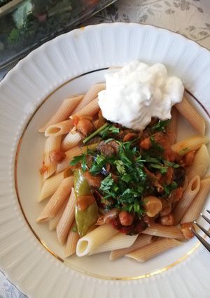 なすとひよこ豆のトマトソースパスタ-レシピのメイン写真
