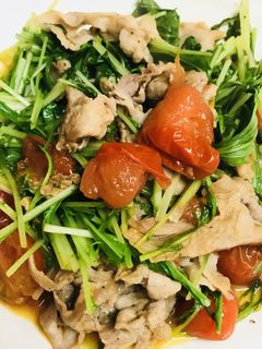 豚肉と水菜のプチトマトソースサラダ風炒め-レシピのメイン写真
