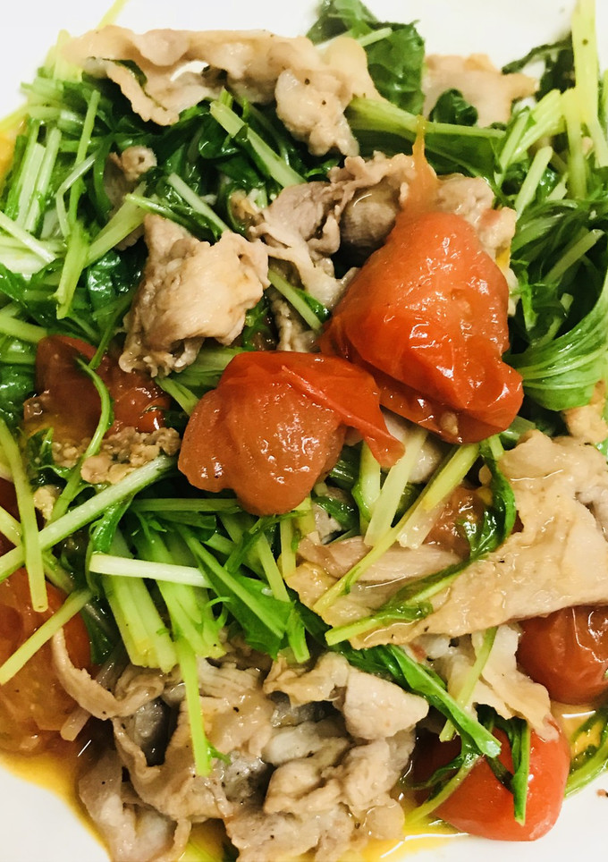 豚肉と水菜のプチトマトソースサラダ風炒め-レシピのメイン写真