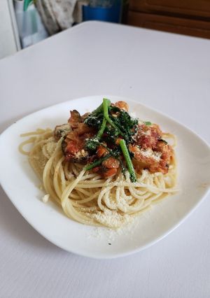 採れたての筍と春菊のトマトパスタ-レシピのメイン写真