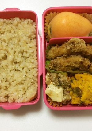 134、玄米とビワとヒレカツ弁当♡-レシピのメイン写真