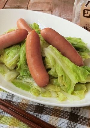 材料4つ★ウィンナーとキャベツの白だし煮-レシピのメイン写真