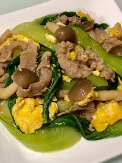 豚バラしめじ卵チンゲン菜のオイスター炒め-レシピのメイン写真