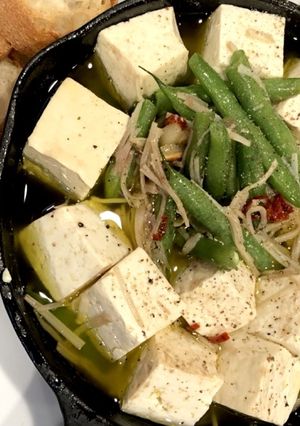 豆腐、きのこ、インゲンのアヒージョ-レシピのメイン写真