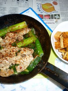 豚ロース薄切り肉+九条ネギのアヒージョ炒-レシピのメイン写真