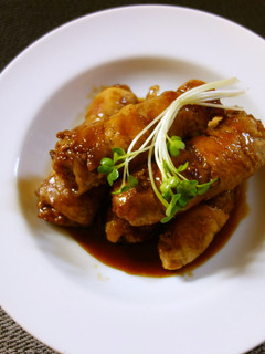 今日の主菜☆ささがきごぼう天の肉巻-レシピのメイン写真