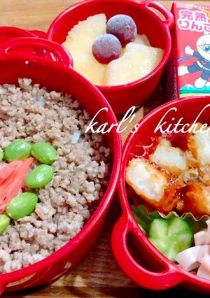 簡単塩そぼろイカ天ぷら焼き野菜弁当-レシピのメイン写真