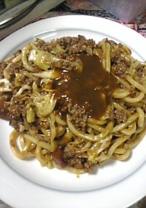 ミンチカレー焼きうどん(*^0^*)♪!-レシピのメイン写真