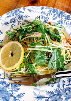 包丁要らず♪水菜のペペロンチーノ-レシピのメイン写真