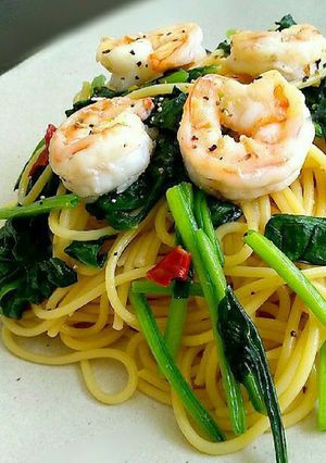 えびとほうれん草の和風パスタ-レシピのメイン写真