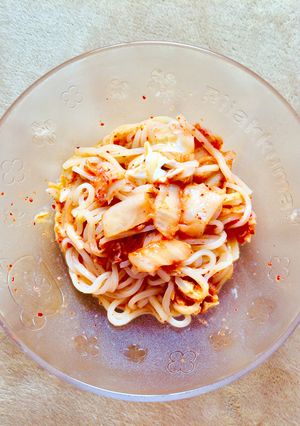 釜玉キムチうどん-レシピのメイン写真