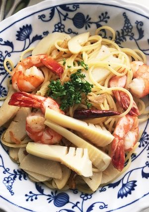 たけのことエビのペペロンチーノ-レシピのメイン写真
