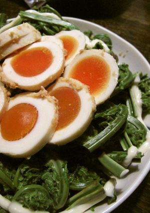 こごめに味噌漬け茹で卵乗せ♪-レシピのメイン写真