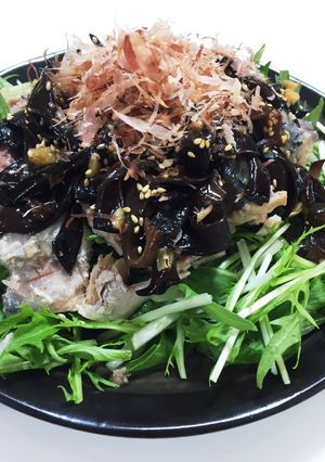 鯖缶と水菜とキクラゲの健康サラサラだ♪-レシピのメイン写真