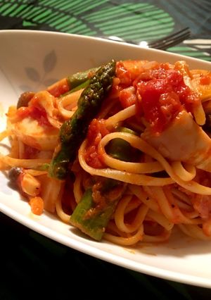 筍とアスパラ ベーコンのトマトパスタ-レシピのメイン写真