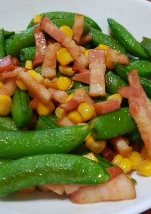 簡単！スナップエンドウとベーコンの炒め物-レシピのメイン写真