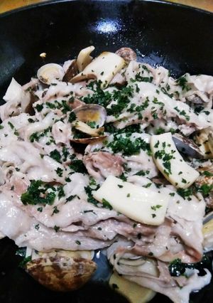 梨湖の豚バラあさりキノコ-レシピのメイン写真