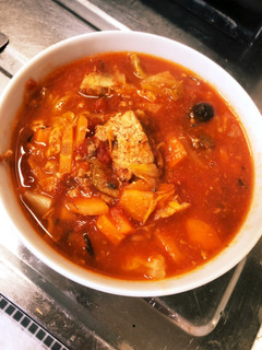 鯖の水煮缶とトマト缶の野菜スープ-レシピのメイン写真