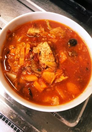 鯖の水煮缶とトマト缶の野菜スープ-レシピのメイン写真