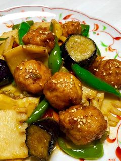 筍と鶏肉団子の甘酢炒め+ごま油風味-レシピのメイン写真