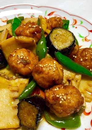 筍と鶏肉団子の甘酢炒め+ごま油風味-レシピのメイン写真