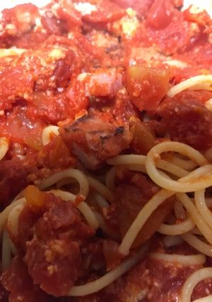 簡単節約！カットトマトとベーコンのパスタ-レシピのメイン写真