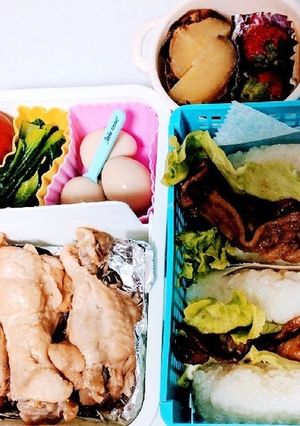 鶏肉の酸っぱ煮と焼き肉ライスバーガー弁当-レシピのメイン写真
