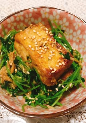 厚揚げ豆苗ツナ缶で簡単オイマヨ醤油炒め♪-レシピのメイン写真